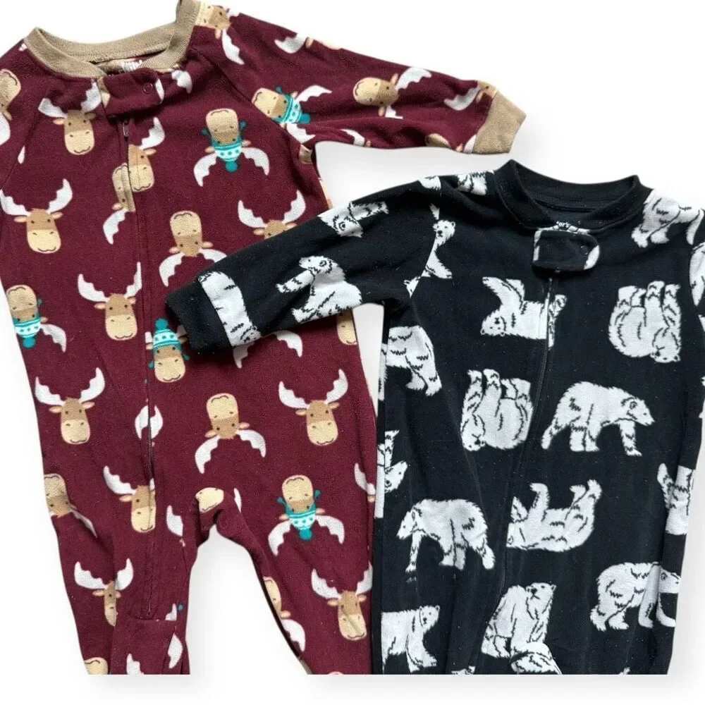 Baby Boys Carters Footie Footed Sleeper Fleece Pajamas - Sz 12 mo Lot of 2